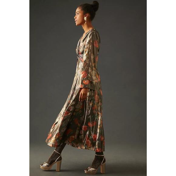 NWT Caballero Anthropologie Deep V-Neck Maxi Floral Dress Size XS - Picture 3 of 14